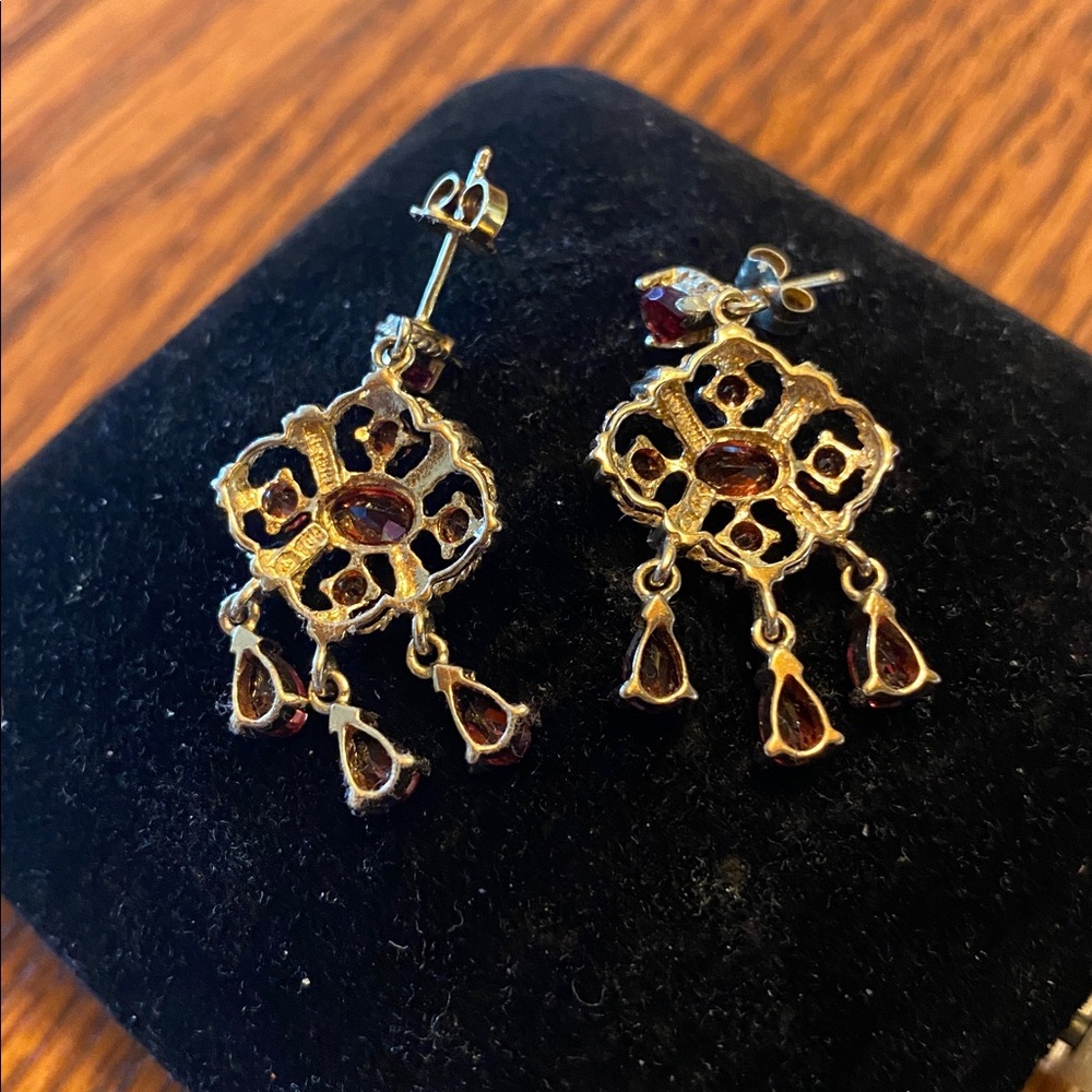 Gold Chandelier Drop Earrings with Pyrope Garnets: - Picture 5 of 5